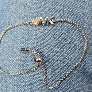 Michael Kors Silver Chain Bracelet with Rose Gold Heart & MK Logo